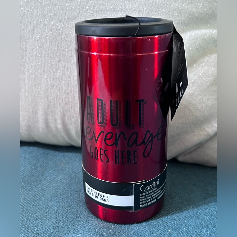 Cantini spike seltzer adult beverage can cooler red metal nwt